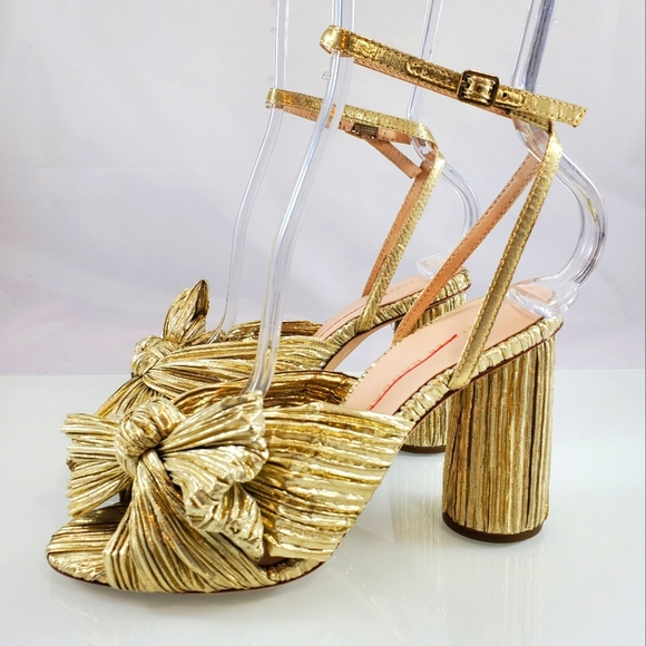 NWB$395 Loeffler Randall Camellia Gold Knotted Lamé Ankle Strap Heel Sandal Sz 5 - Picture 11 of 17